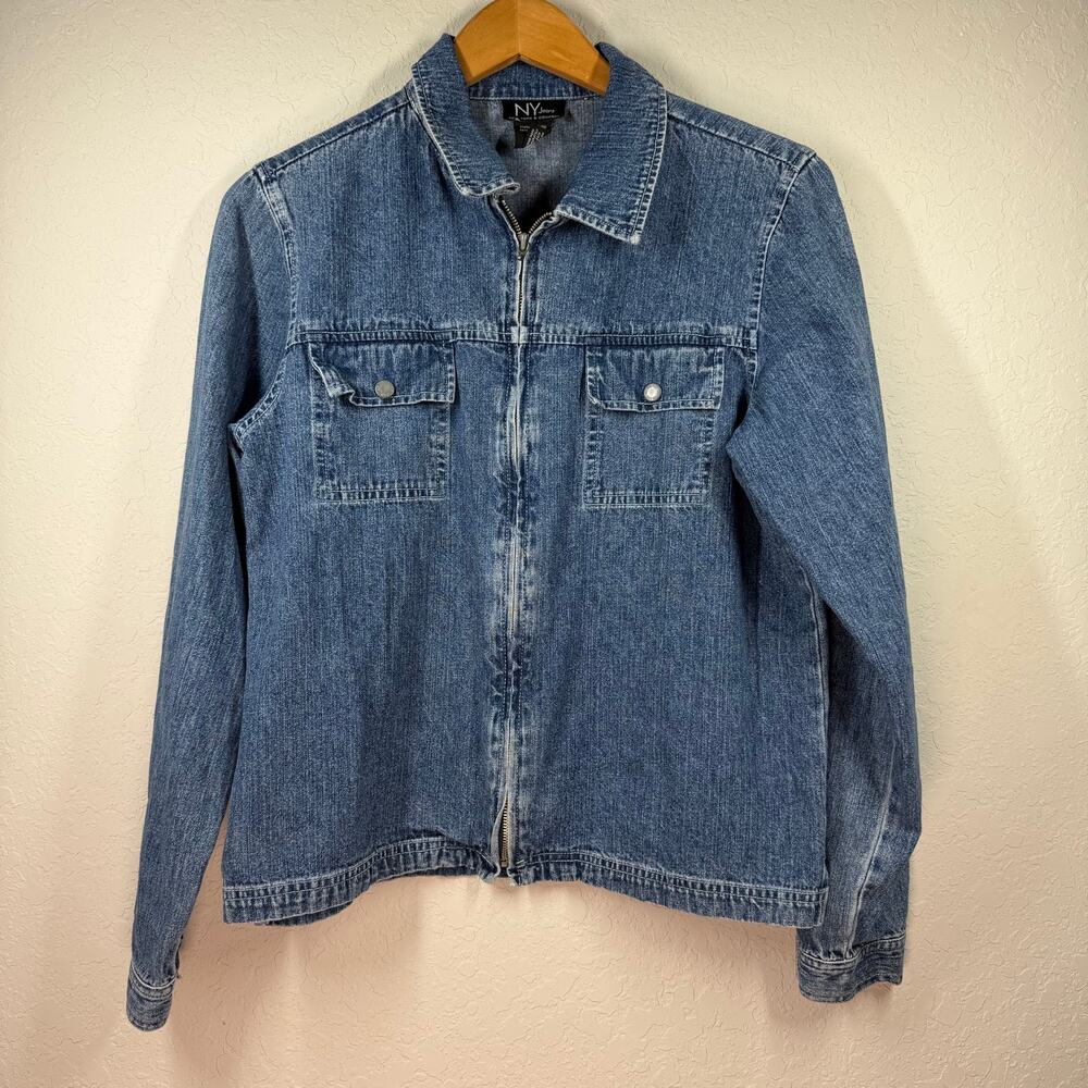 Women's NY Jeans Blue Jean Denim‎ Zip Front Shirt Jacket Size Medium